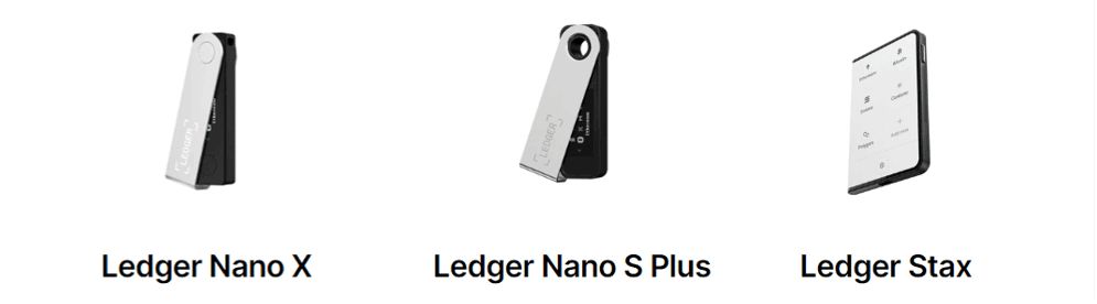 Ledger Nano X／Ledger NanoS Plus／Ledger Stax 官网示意图