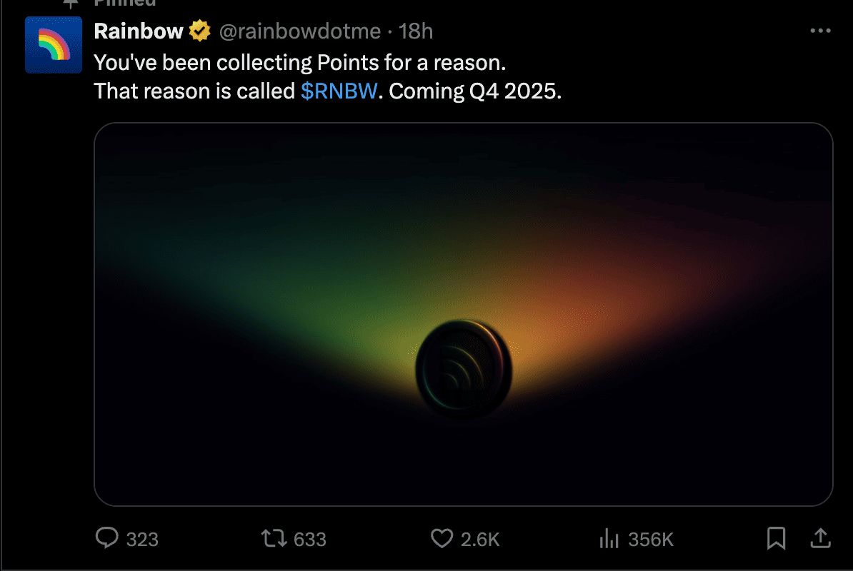 Rainbow钱包：将于2025年第四季发行RNBW代币并进行空投